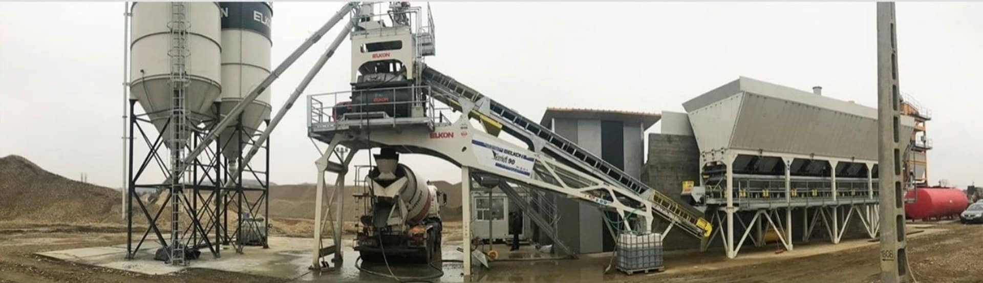 Stația de betoane RCL — silozuri, bandă transportoare și malaxor